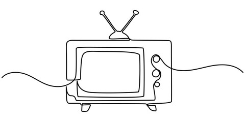 Continuous single one line drawing of old retro analog television. Editable line vector illustration, Single continuous line drawing of retro old fashioned tv with wooden case and leg. Antique vintage