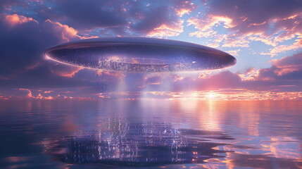 Obraz premium The disc-shaped UFO plunges into the lake at high _012