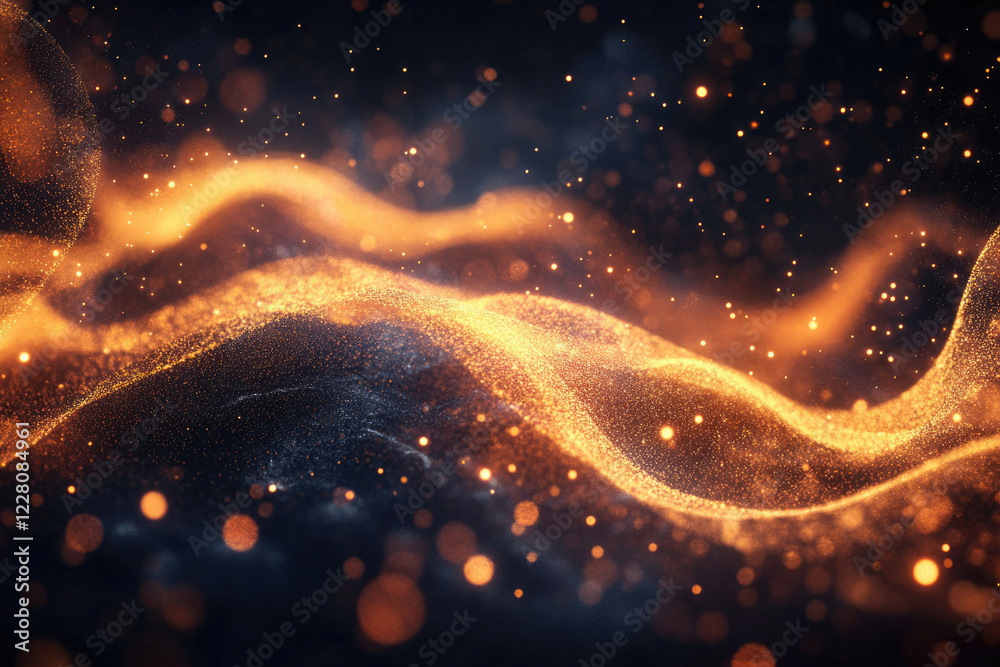 Aufkleber Abstract gold particles flow dynamically in dark space, creating a mesmerizing and luxurious visual experience.