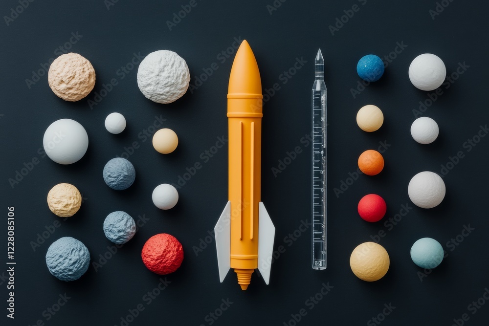 Poster Modern Classroom Exploration Colorful Planet Models and Rocket Design on Slate - Engaging STEM Visuals for Educational Innovation and Interactive Science Learning