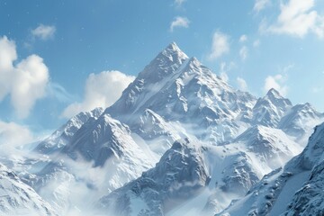 Obraz premium Stunning snow covered mountain peak rising into a bright blue sky, creating a breathtaking winter landscape