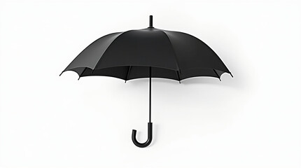 A open black umbrella on a white background