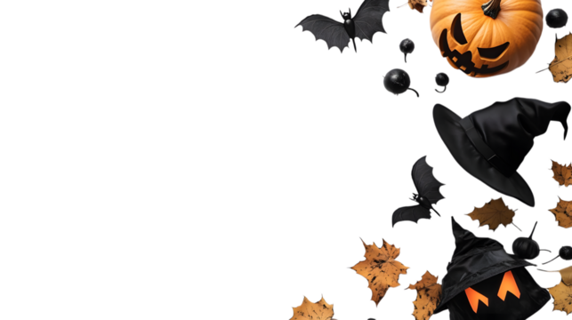 Top view spooky halloween isolated on white background