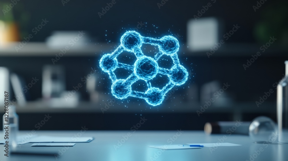 Aufkleber Neon Holographic Molecule Display Interactive Digital Visualization for Tech Innovation and Scientific Research in Contemporary Lab Environments