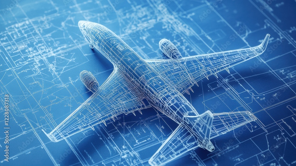 Aufkleber Technical blueprints illustrate detailed design of an airplane in a clear blueprint format. Generative AI