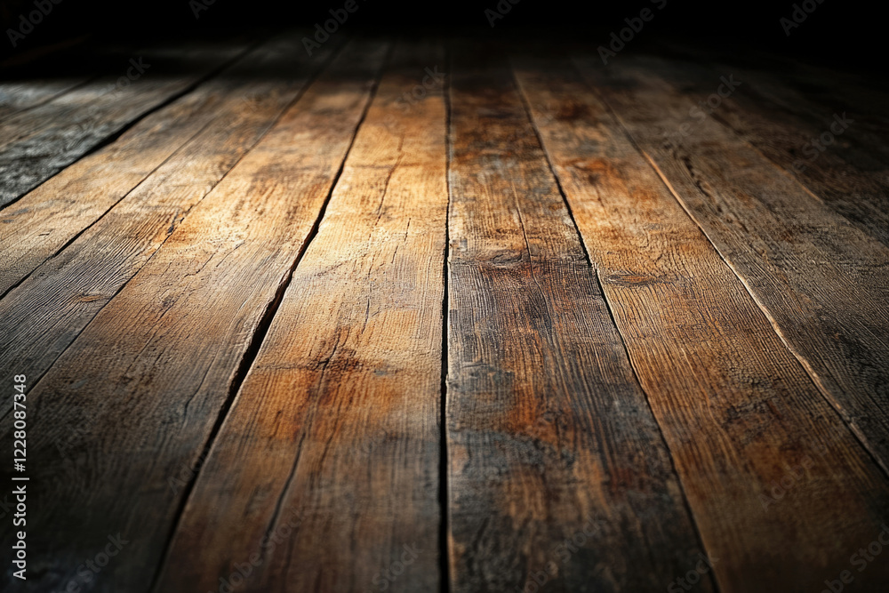 Poster rustic aged wooden planks create a textured, dark background with warm highlights.