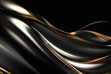 Elegant Flowing Golden Waves with Glowing Particles on a Dark Background, Abstract Futuristic Texture and Luxury Artistic Design