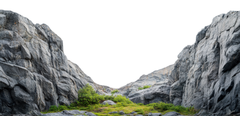 Large Granite Rock and Green Grass on Isolated Transparent Background