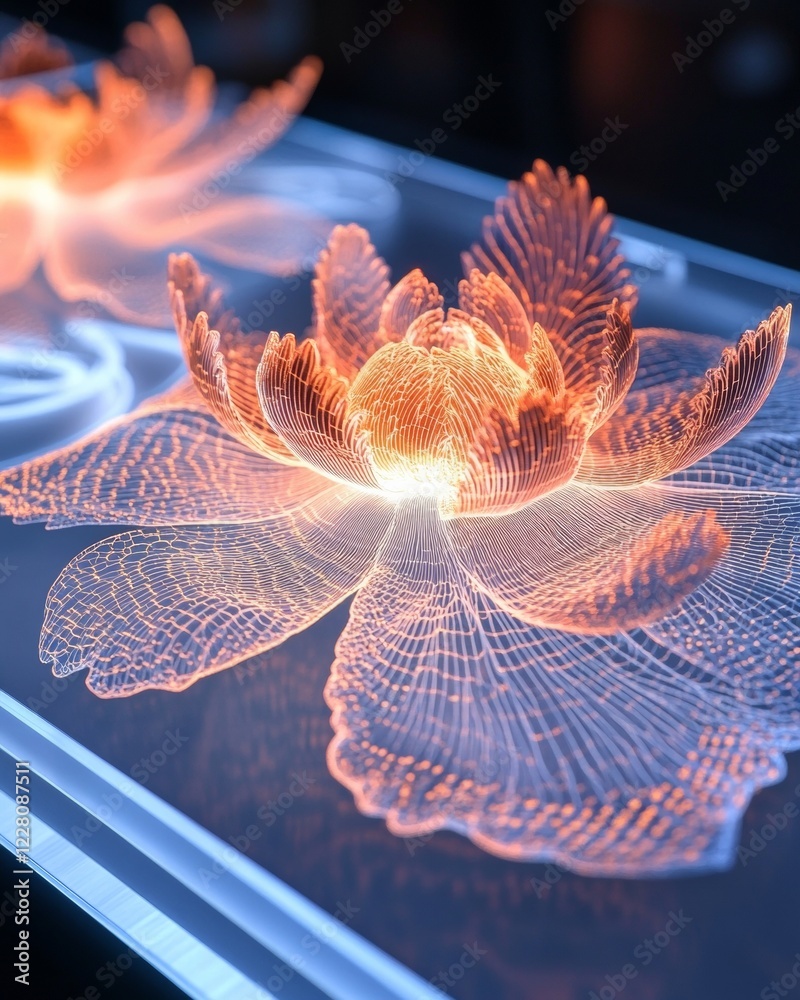 Aufkleber illuminated tech aesthetic -printed floral etching on led glass - cutting-edge display for modern ma