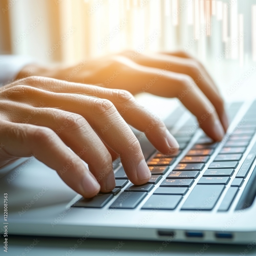 Aufkleber Minimalist Tech Aesthetic Hands Typing on Sleek Aluminum Keyboard - Efficient Remote Productivity for Modern Business Environments and Digital Workflow Optimization