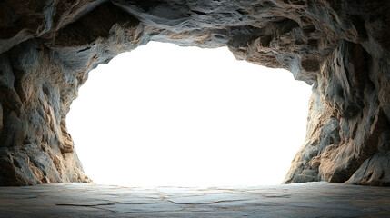 Stone cave with a hole on an isolated white background