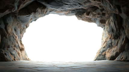 Stone cave with a hole on an isolated white background