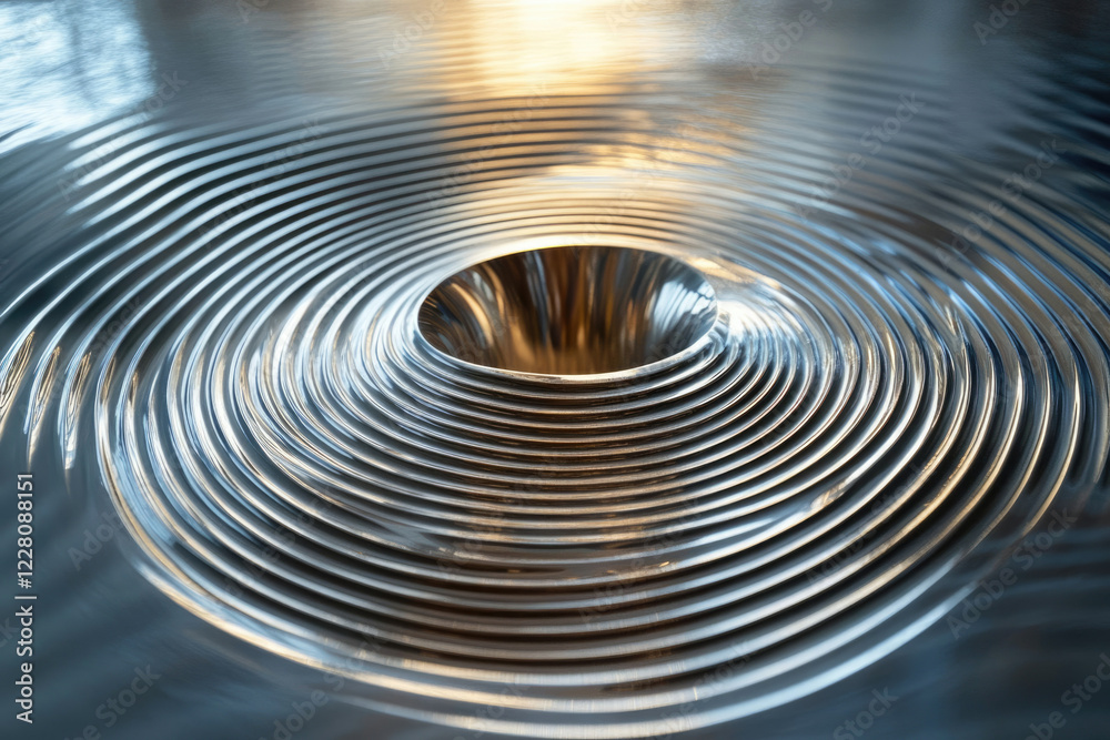 Leinwandbilder a mesmerizing vortex of concentric circles on a metallic surface, creating a ripple effect.