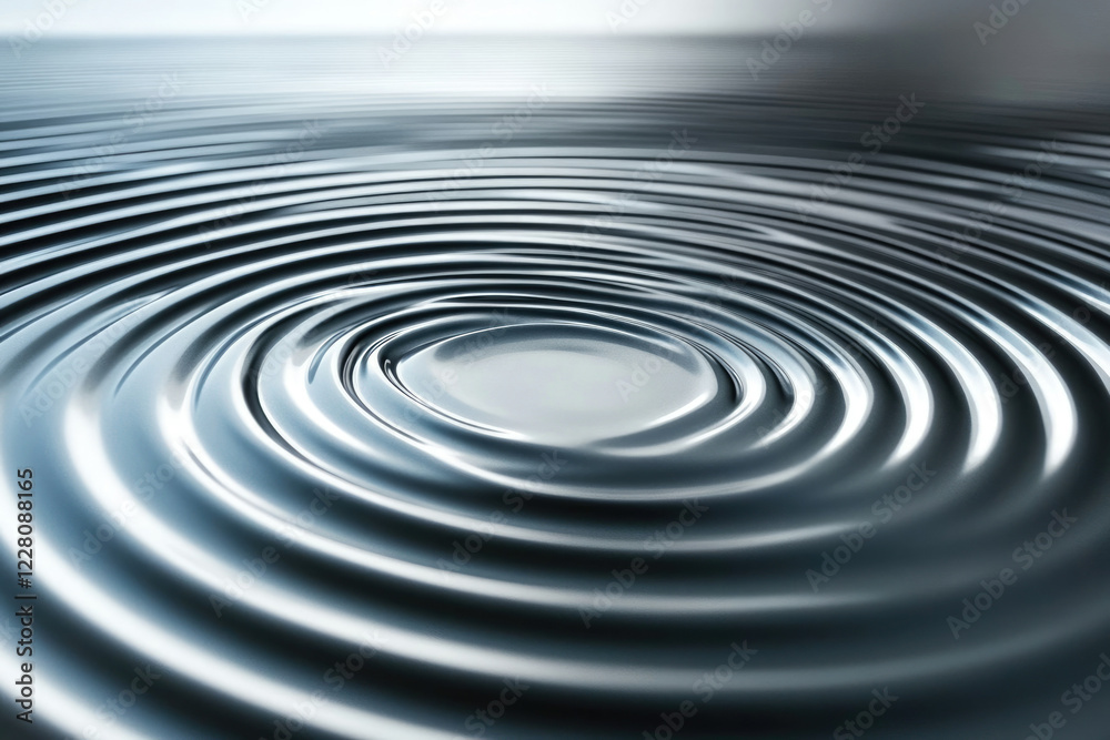 Poster Concentric ripples expanding outwards on a calm, metallic surface, creating a mesmerizing visual effect.