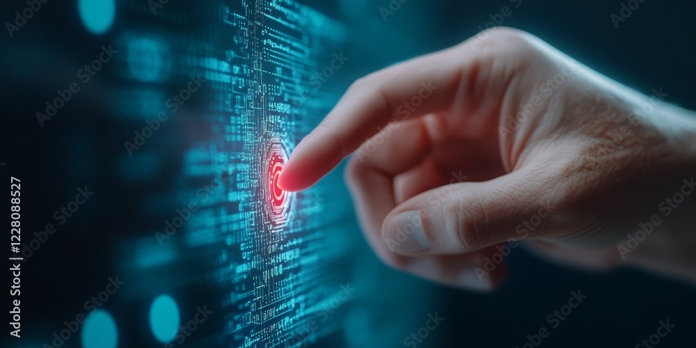 Aufkleber Futuristic Tech Interaction Diverse Hands Engaging with Digital Interfaces and Holographic Displays - Compliance and Security in Business Innovation and Digital Transformation