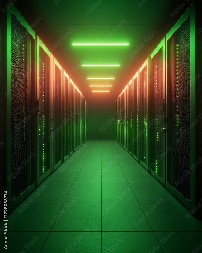 Leinwandbilder neon digital security illuminated server room panels with padlock motif - advanced data storage and 