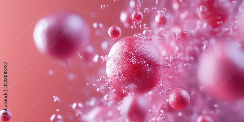Poster tech-inspired space scene vibrant bubble textures and cosmic pink atmosphere - futuristic design for
