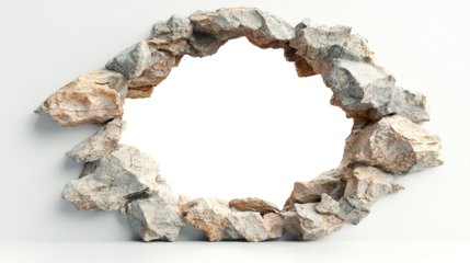 frame in the form of a white wall of granite stones and a transparent isolated background