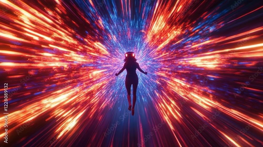 Poster dynamic vr experience neon motion trails and futuristic tech immersion for cutting-edge digital mark