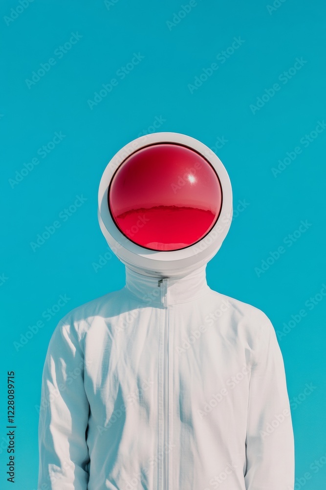 Poster futuristic astronaut portrait minimalist retro space helmet with glossy red visor - innovative sci-f