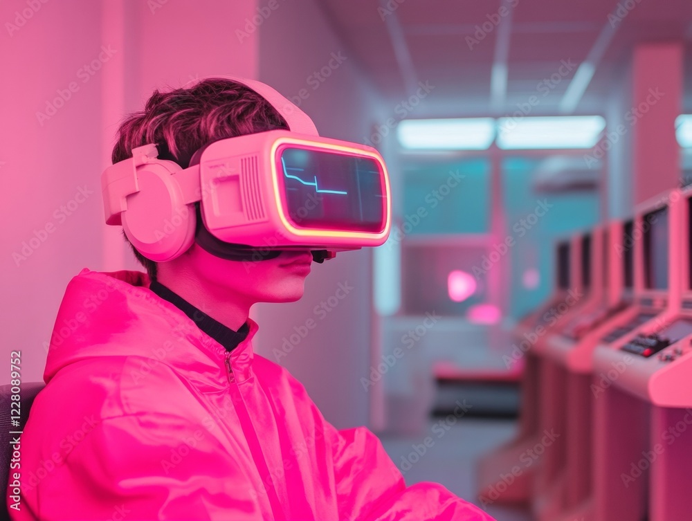 Aufkleber retro-futuristic vr experience neon-styled headset with gaming aesthetic - immersive tech for modern