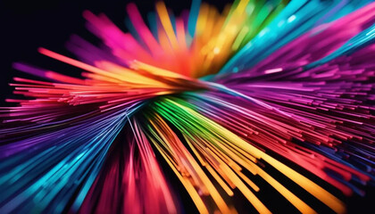Colorful optical fibers in dark space. 