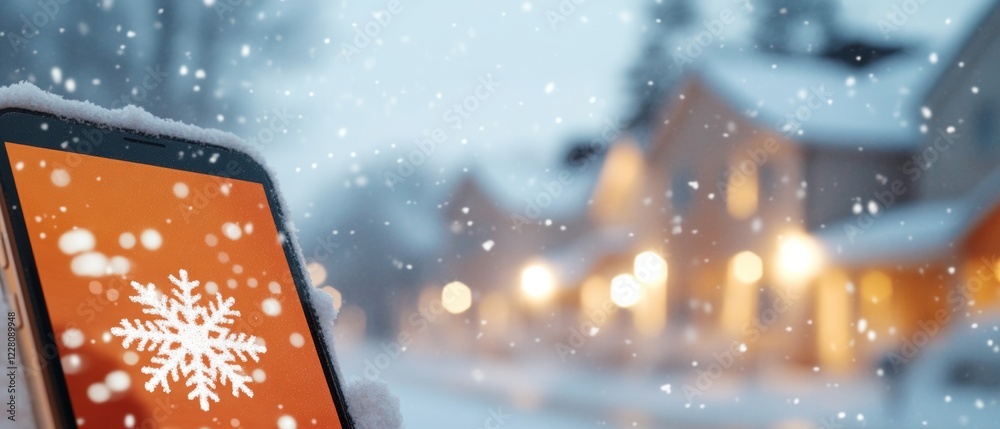 Poster winter chic forecasting snowflake graphic on frosted smartphone - enhancing real-time weather alerts