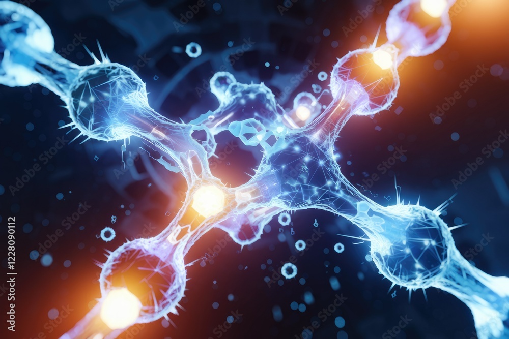 Aufkleber Microscopic view of interconnected neurons, showcasing intricate neural network and synaptic connections.