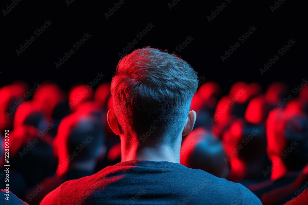 Poster contemporary audience engagement red-illuminated seminar with young professionals - enhancing busine
