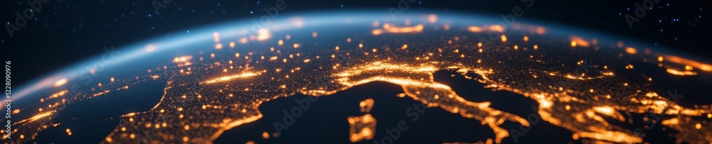 Aufkleber Futuristic Satellite Imagery Advanced Orbital Communication Tech with Illuminated Earth View - Global Connectivity and Emerging Network Solutions for Tech Enterprises