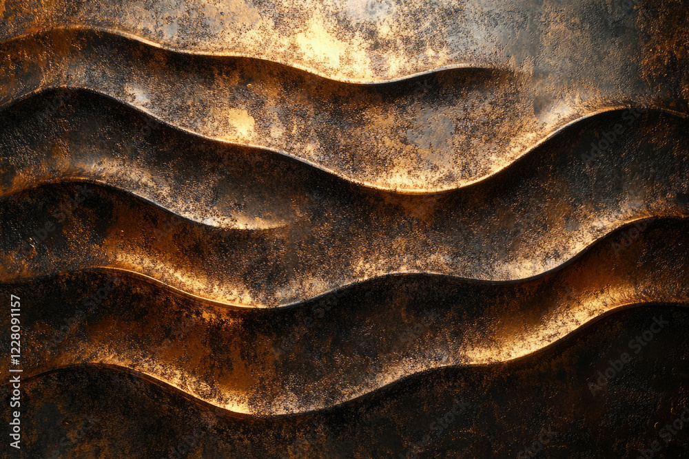 Poster abstract background with undulating dark bronze texture, resembling waves or sand dunes.