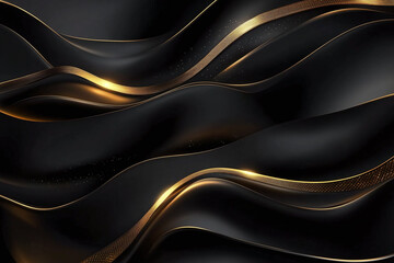 Elegant Flowing Golden Waves with Glowing Particles on a Dark Background, Abstract Futuristic Texture and Luxury Artistic Design