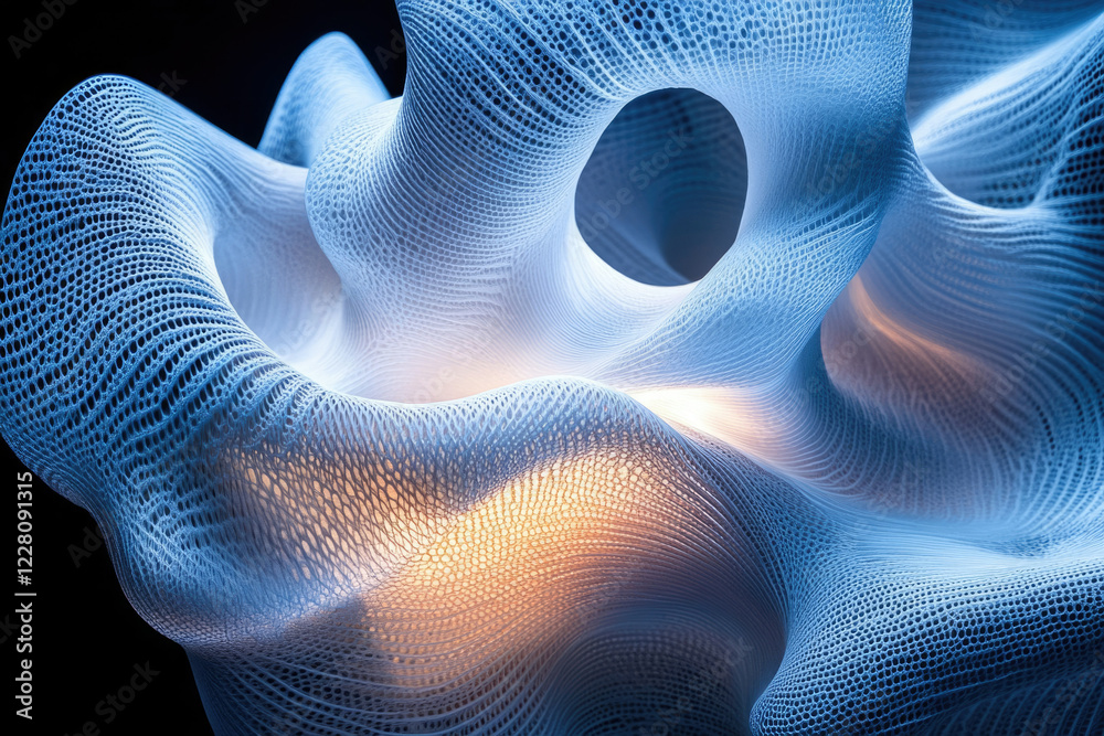 Aufkleber Abstract 3D rendering of a flowing, illuminated, woven net-like structure.
