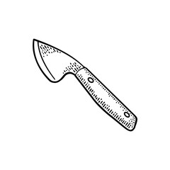 Professional kitchen knifes for hard cheese parmesan. Vector vintage engraving illustration for menu, poster, label. Isolated on white background