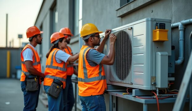 workers at the air conditioner