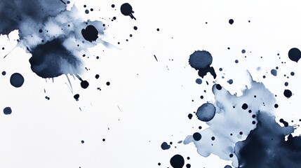 Abstract watercolor splashes in deep blue tones on a white background, ideal for artistic designs