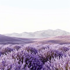 Obraz premium Scenic landscape featuring blooming lavender field with majestic mountains in the background