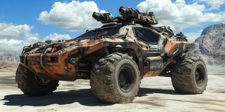 Post-Apocalyptic War Machine in Desert Landscape