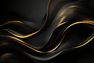 Elegant Flowing Golden Waves with Glowing Particles on a Dark Background, Abstract Futuristic Texture and Luxury Artistic Design