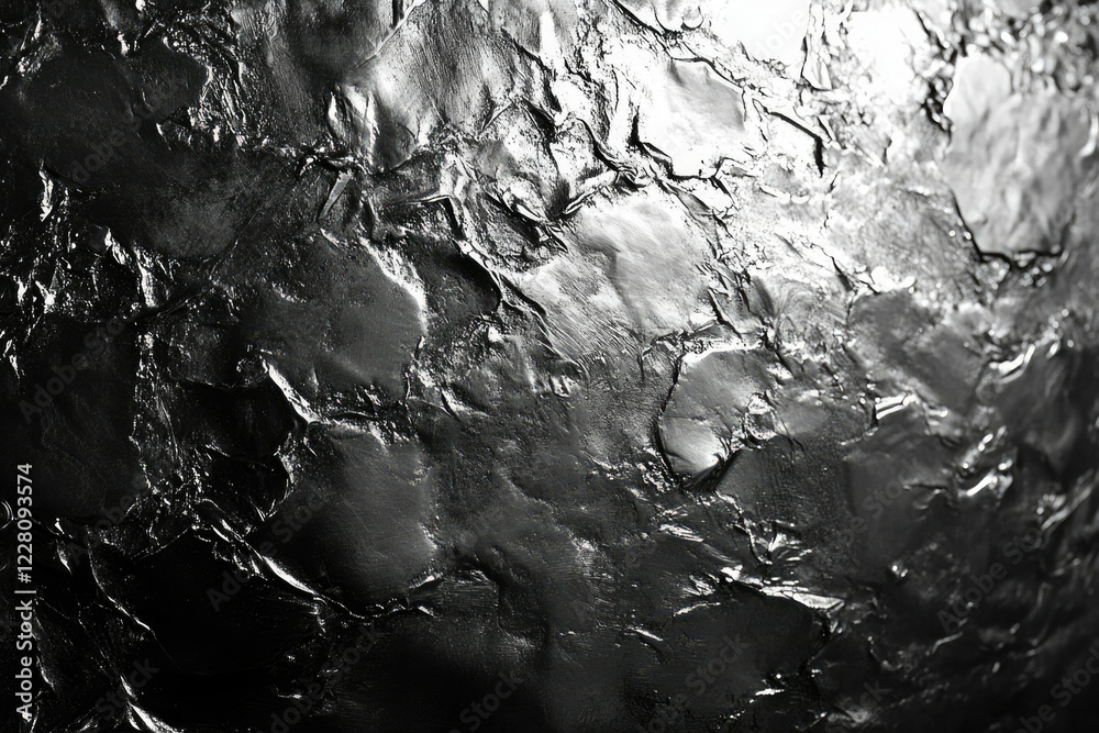 Aufkleber abstract grayscale image showing a textured, rough surface resembling crumpled metal or stone.