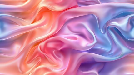 Obraz premium Elegant smooth silk fabric with pink and blue gradient colors creating flowing waves and soft folds, perfect for luxury fashion and beauty backgrounds.