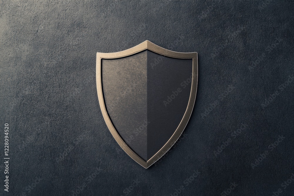 Poster Shield design on textured dark background presenting a classic protective emblem with a polished finish. Generative AI