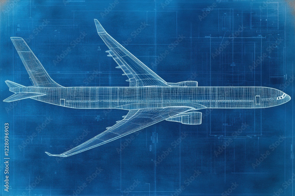 Fototapete technical blueprints showing detailed designs of an airplane with measurements and specifications. g