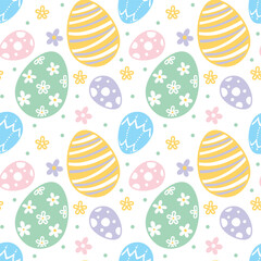 Easter eggs, spring.  Seamless pattern on white background. Vector.