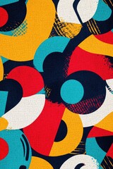 Vibrant artistic background with shapes and curves in red, blue, yellow and black.