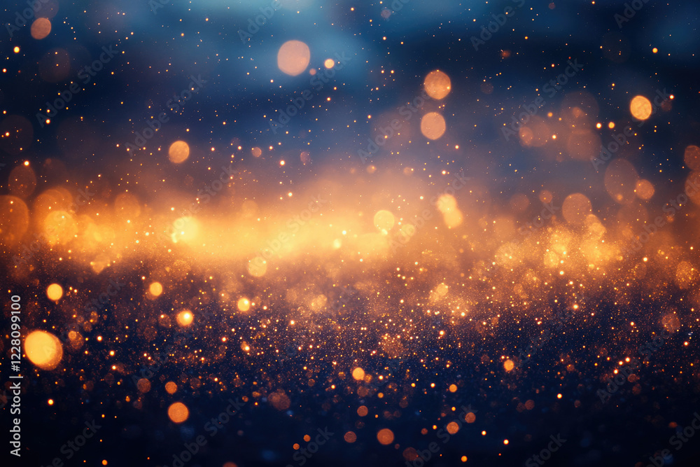 Poster Abstract background with golden and blue bokeh lights, creating a magical, sparkly, and festive atmosphere.