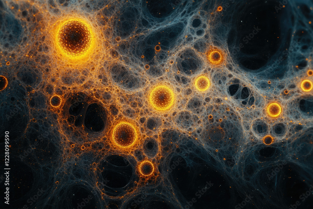 Aufkleber Intricate cosmic web with glowing orbs, resembling a neural network or cellular structure.
