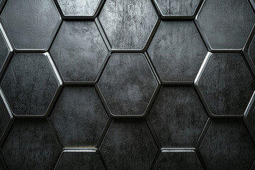 A modern hexagonal patterned surface with a sleek, metallic finish. This design adds depth and texture, making it suitable for various creative projects.