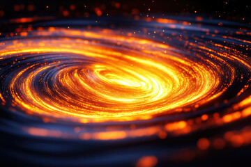Glowing spiral of fiery particles, resembling a cosmic vortex or molten lava flow.
