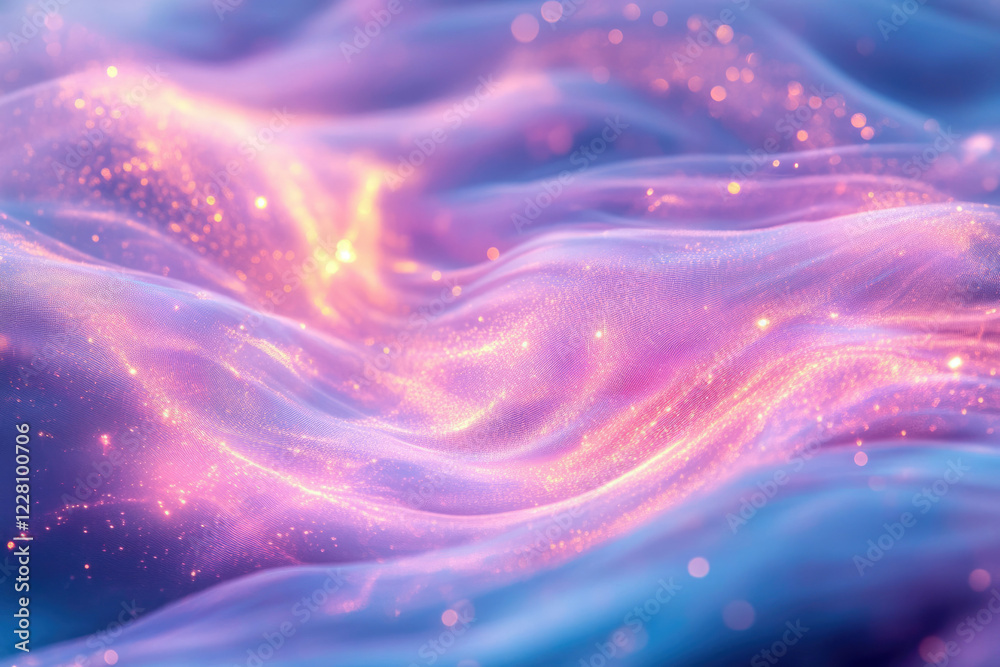 Poster glimmering fabric waves with sparkling glitter, ethereal and dreamy.